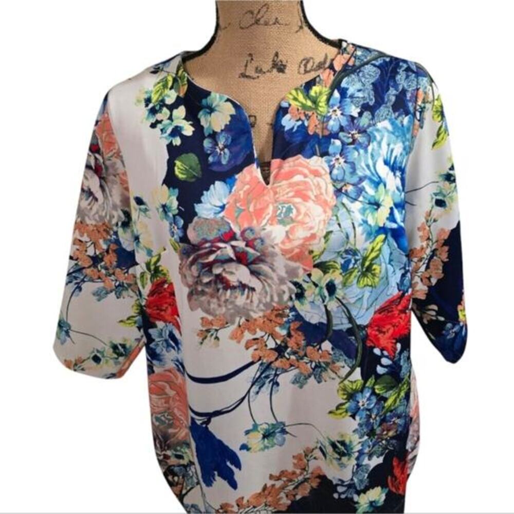 ROZ & ALI Floral Print Tunic Dress Half Sleeve Knee Length Colorful Plus Size 16 - Picture 5 of 8